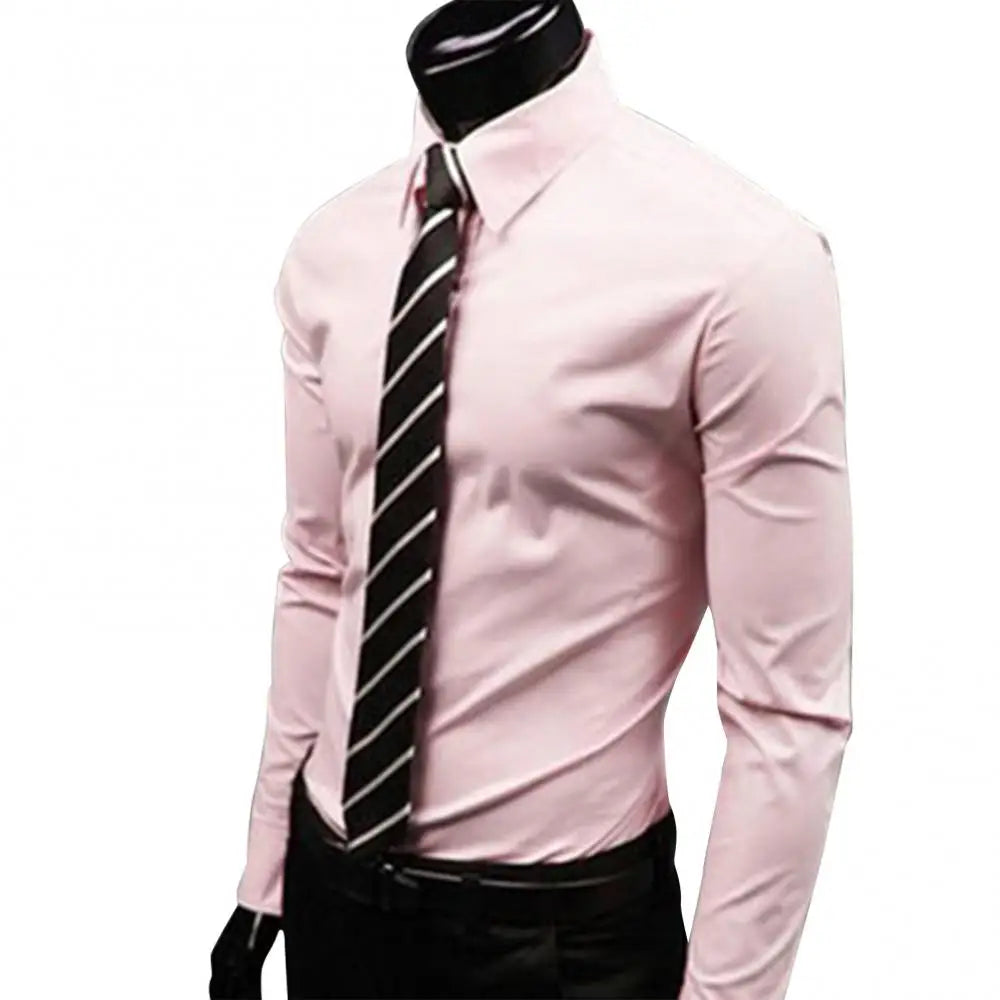 Men's Long Sleeve Business Casual Lapel Breathable Buttons Down Formal Korean Version Slim Fit Shirts