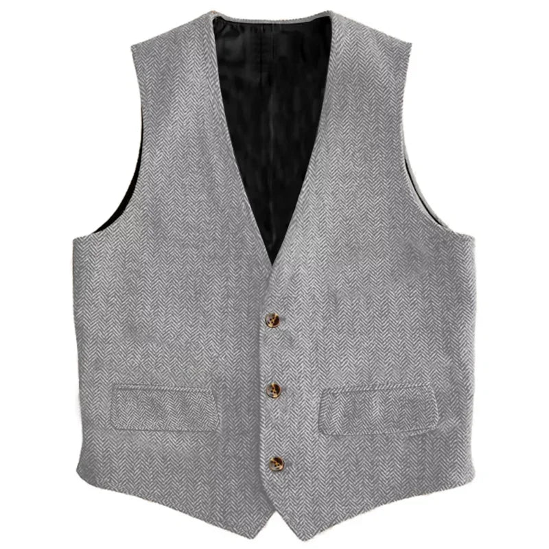Herringbone Men's Slim-Fit Vest Waistcoat Vintage Regular For Wedding Banquet Work Business Casual Suit Vest