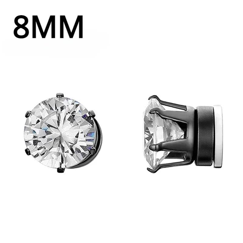 NONECN Crystal Strong Magnetic Ear Stud Clip Earrings - Non Piercing Zircon Punk Round Magnet Jewelry