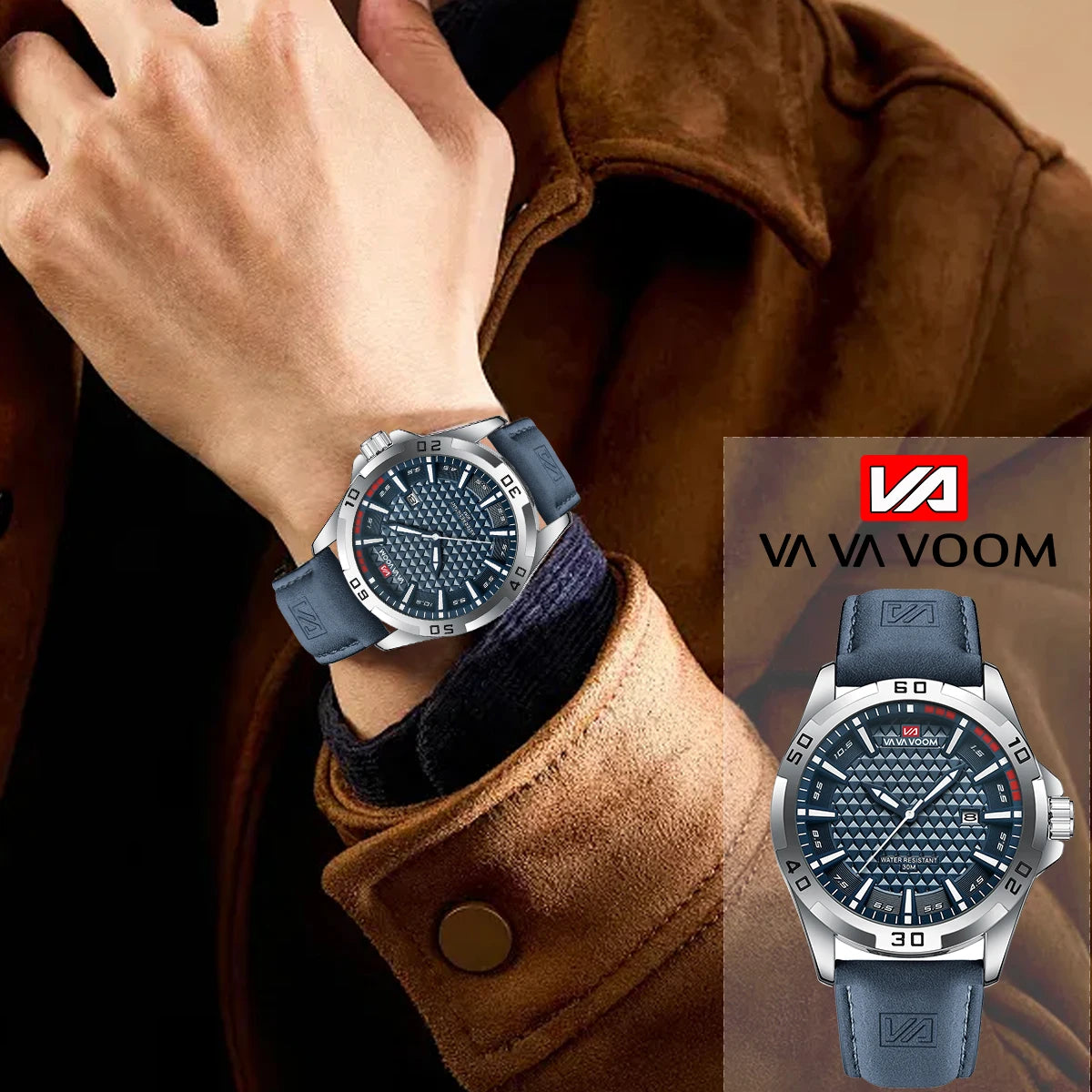 VA VA VOOM Men's Sport Watch - Military Quartz Calendar Leather Waterproof