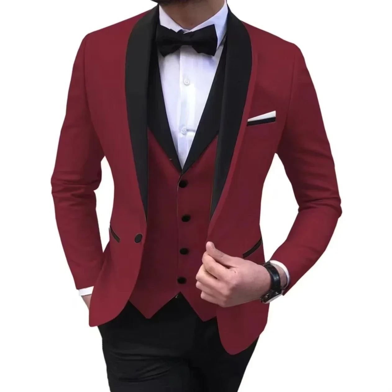 3 Pieces Blazer Vest and Pants Set Lapel Collar Single Breasted High End Men's Clothing Three-piece Groom Suit The Latest