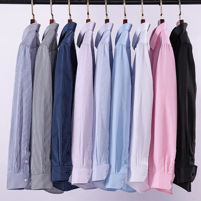 Men's Formal Shirt Long Sleeve  Solid Color Striped Pocket Fashion Business Office Professional Wear Social White Shirt