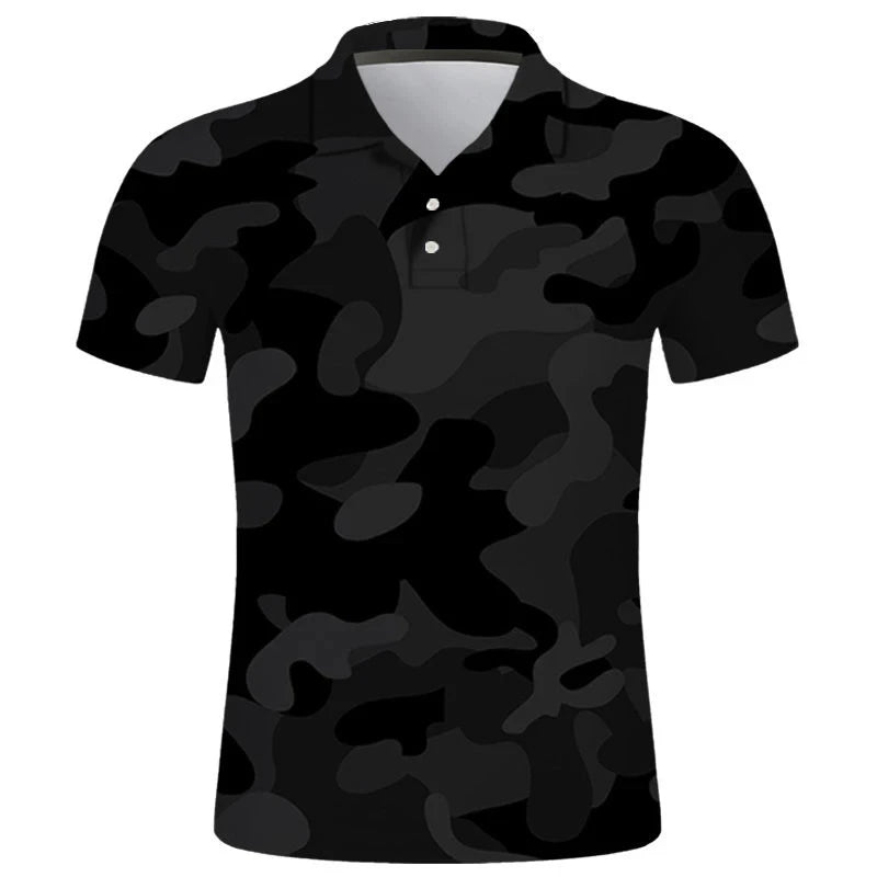 No Brand Casual Camo 3D Printed Polo Shirt For Men - Breathable Polyester Streetwear Polo Top