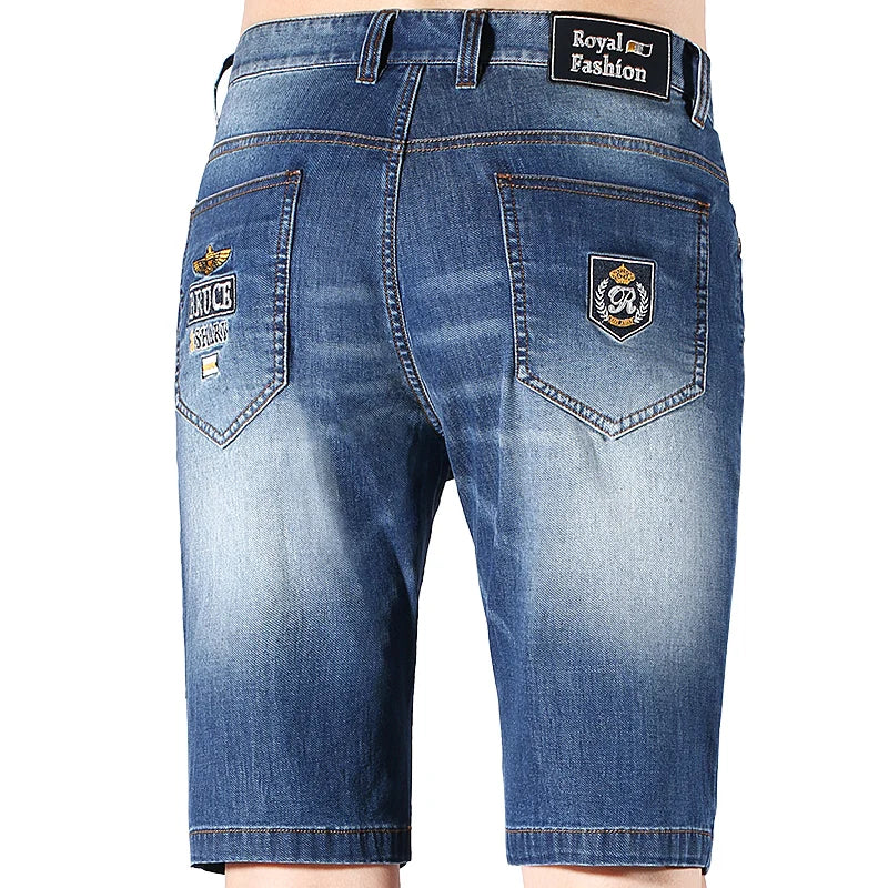 Men's Blue Denim Shorts - Mid-Waist Knee Length Casual Jeans