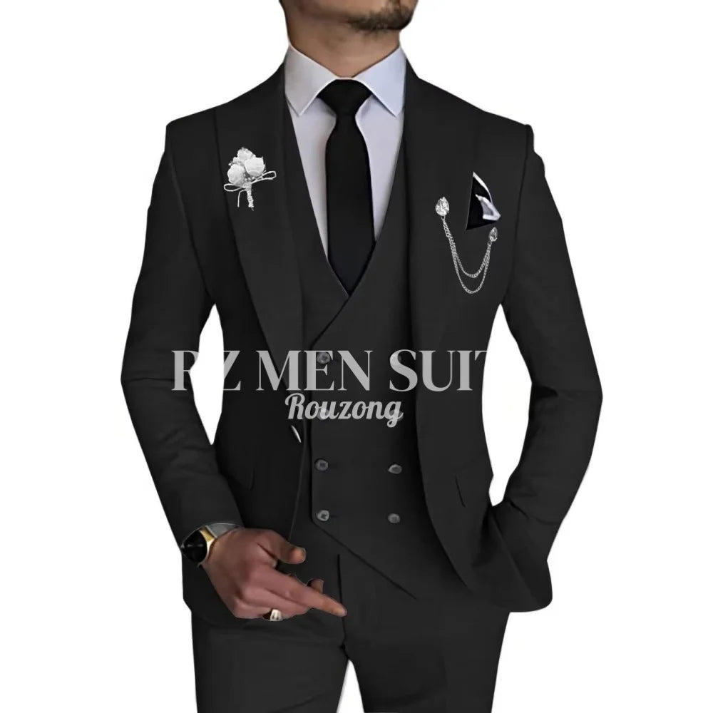 Men's 3 Piece Slim Fit Double Breasted Formal Suit for Wedding Prom Dinner Party