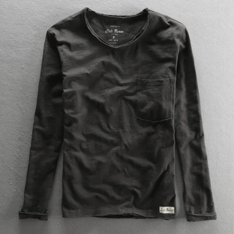 Long Sleeve T-Shirt for Men Casual Basic Cotton Solid Color O-Neck Pullover Tops