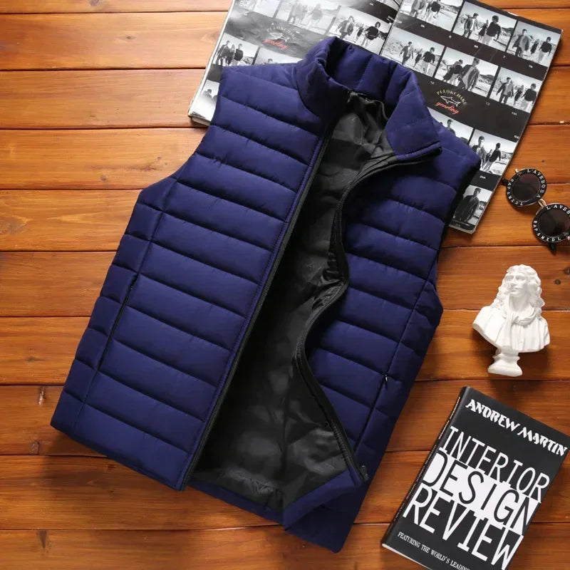 2024 Men's Autumn Winter Down Cotton Vest Casual Trendy Crossbody Jacket Korean Style Fashion Sleeveless Thickened Jacket