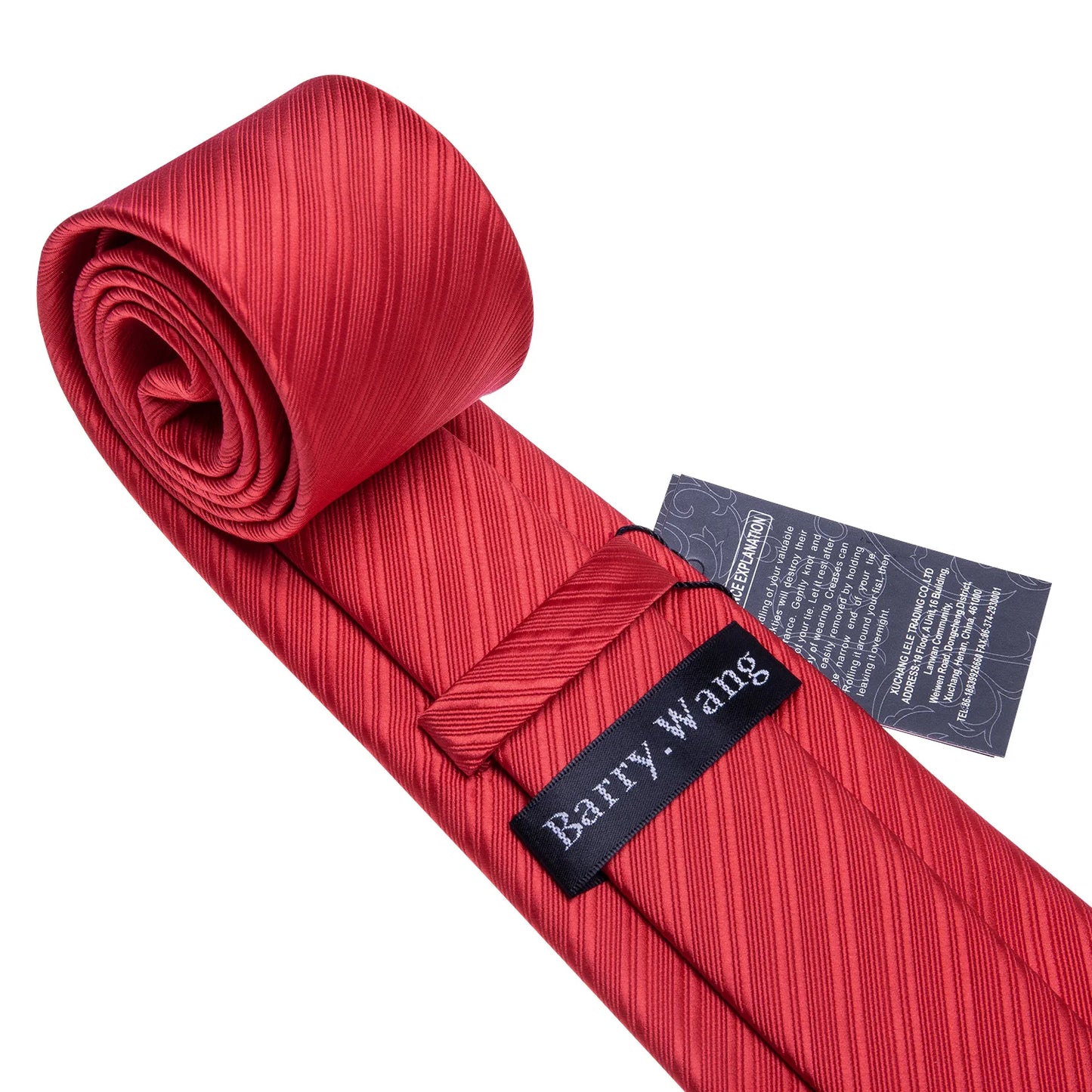 Barry.Wang Red Silk Mens Tie Hanky Cufflinks Set Burgundy Maroon Scarlet Carmine Rose Jacquard Necktie For Male Wedding Party