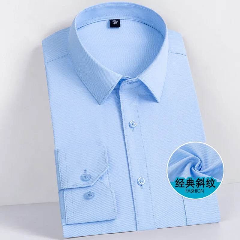 Men Formal Shirt Long Sleeve Office Solid Color Anti-Wrinkle Long Sleeve Shirt Men Casual Fashion Business Office White Shirt