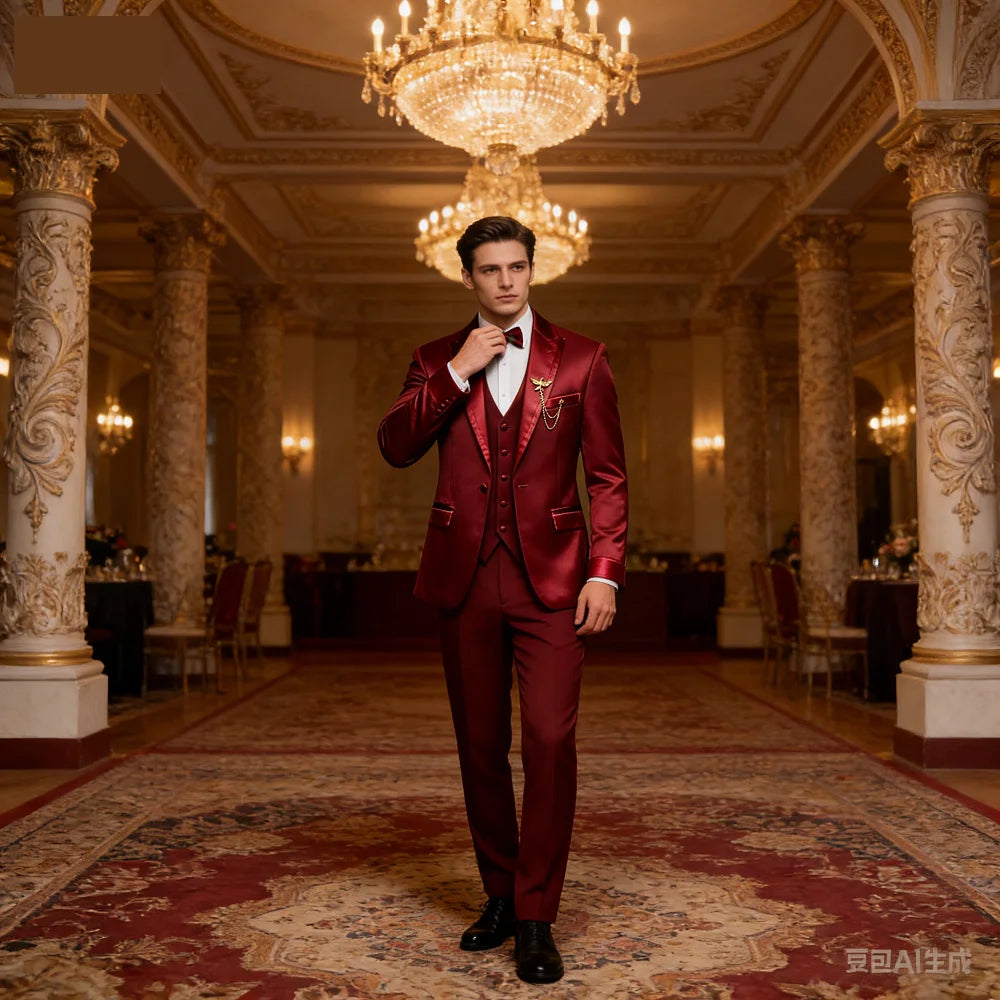 Men's 3-Piece Suit Slim Fit Elegant Formal Casual Ensemble Jacket Vest Pants Business Wedding Dance - Complete Outfit Set