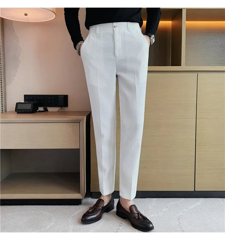 Men's Trendy High-end Feelslimming Plaid Suit Pants Casual Business Straight-leg Pants For Summer Lightweight Breathable