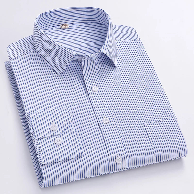 Men's Formal Shirt Long Sleeve  Solid Color Striped Pocket Fashion Business Office Professional Wear Social White Shirt