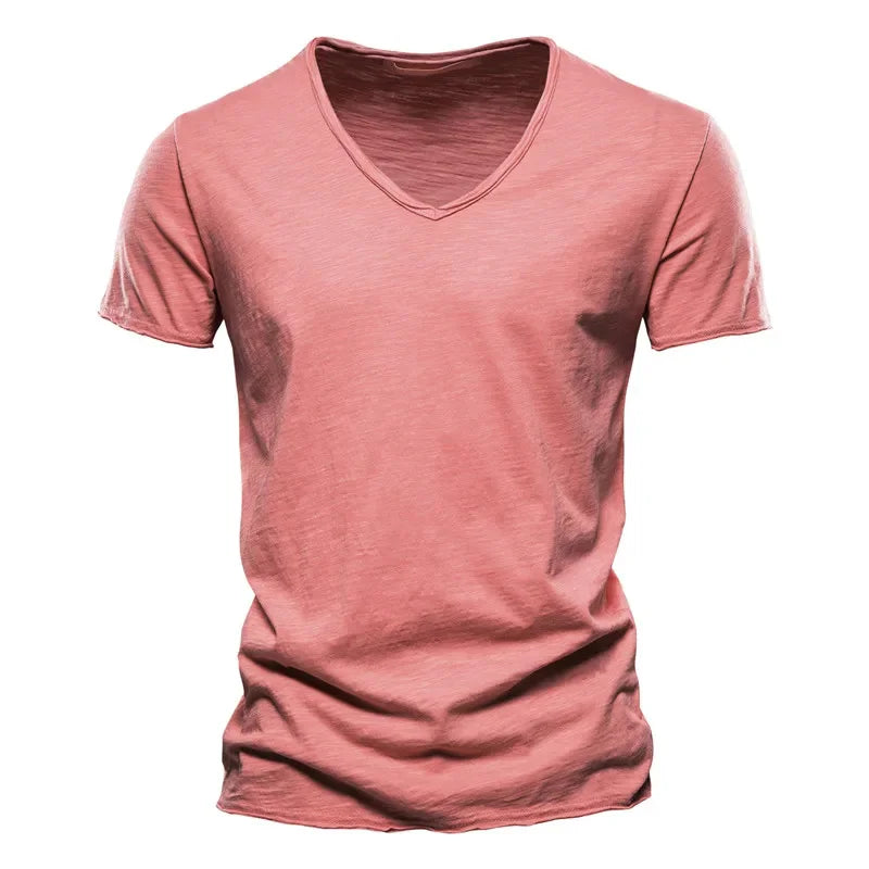 Premium Cotton V-Neck T-Shirt - Slim Fit Short Sleeve