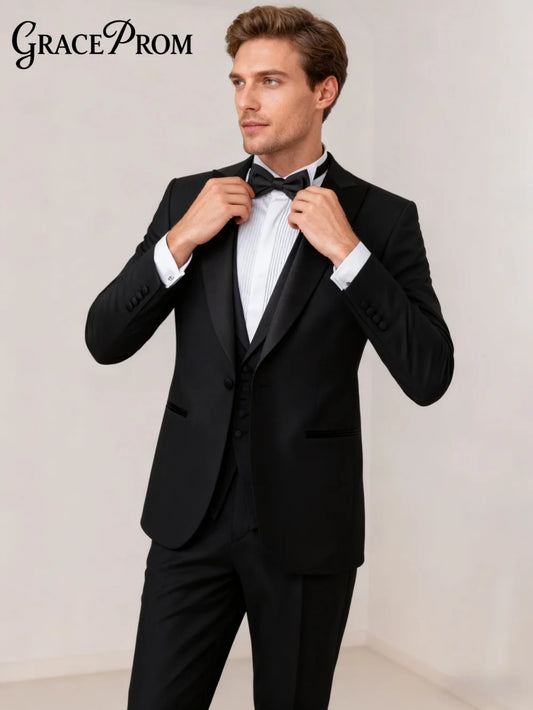 Elegant Men's Suit Jacket Black Shawl Lapel Men's Suit Set Classic Slim Fit Groom Tuxedos Banquet Suit Ceremony Only Jacket
