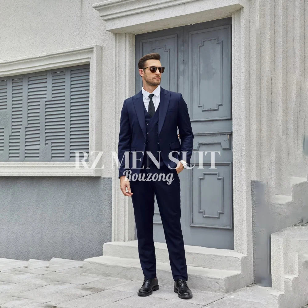 Men's 3 Piece Slim Fit Double Breasted Formal Suit for Wedding Prom Dinner Party