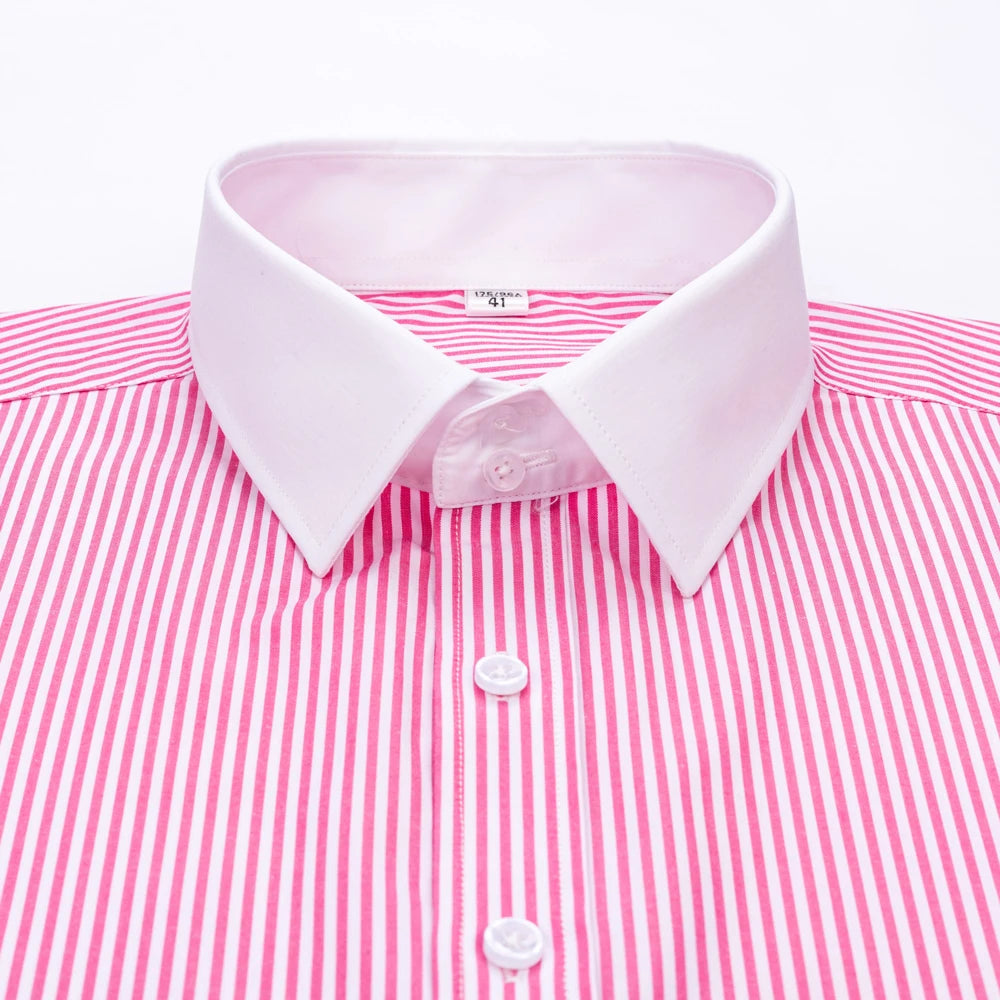 Men's Formal Long Sleeve Striped Shirt with French Cuffs & Contrast Spread Collar, Suitable for Business Wedding, All Seasons