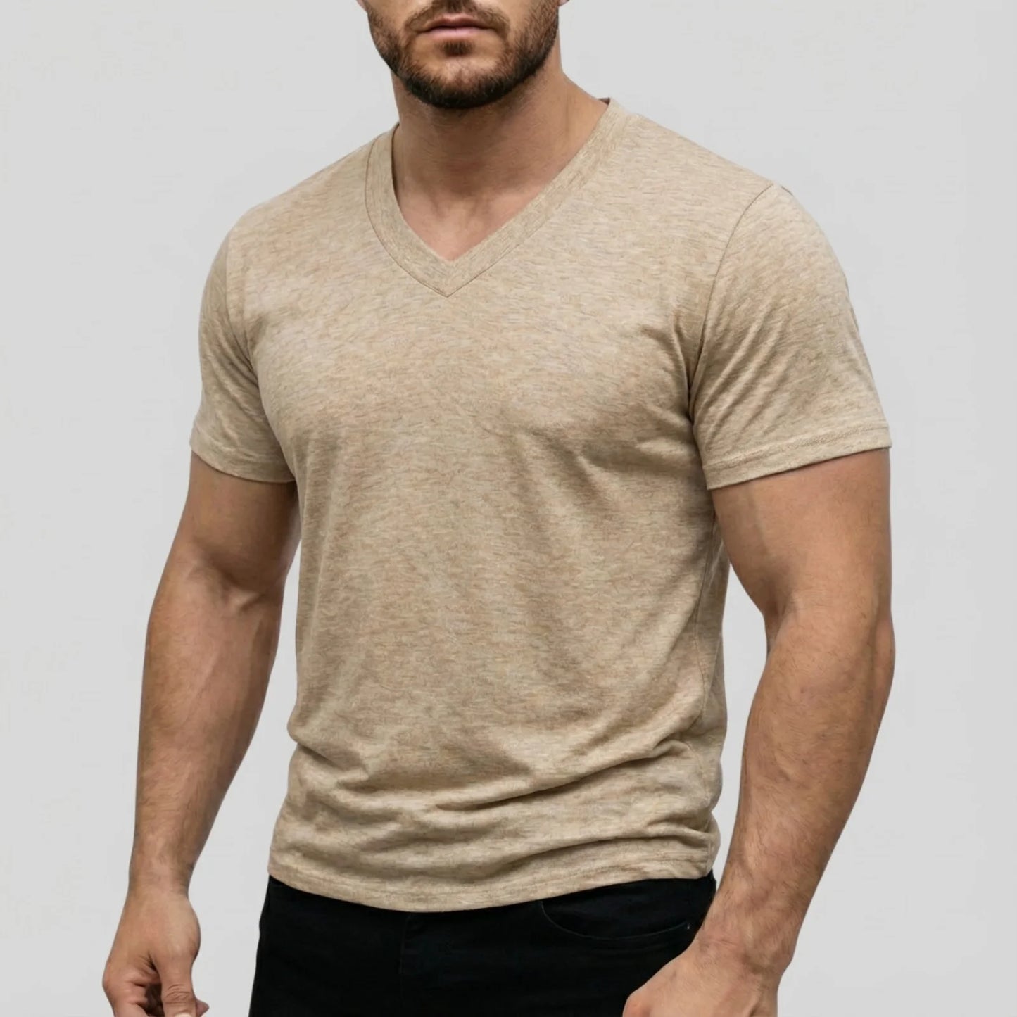 Men's Casual Fashion Simple V-Neck Short Sleeved T-Shirt Summer Comfortable Breathable Versatile Top