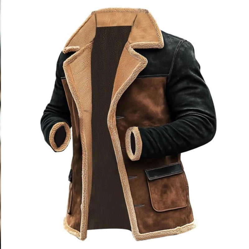 Men's Patchwork Lambwool Jacket - Winter Suede Coat
