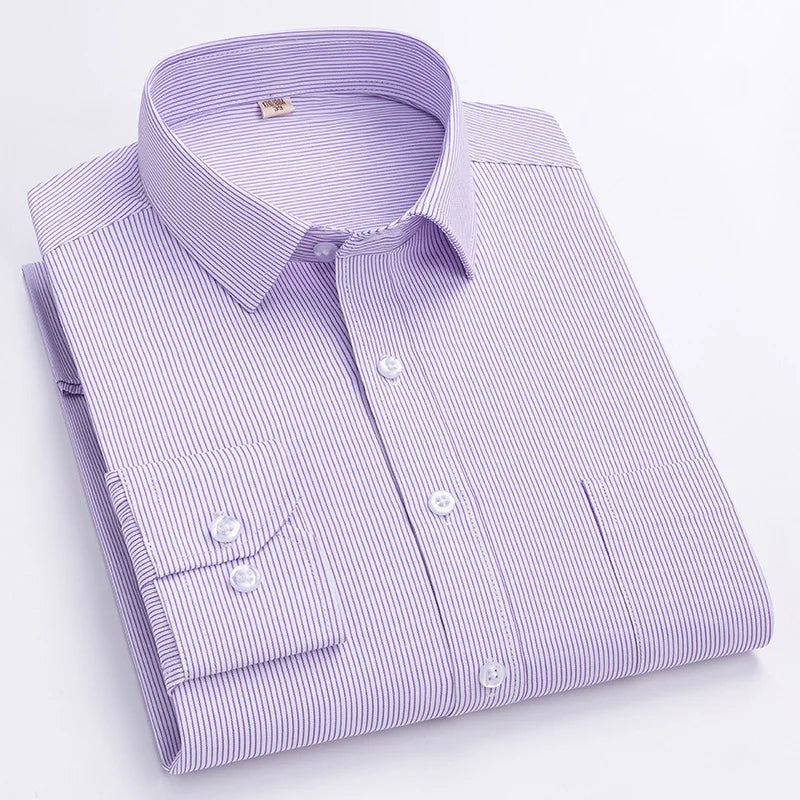 Men's Formal Shirt Long Sleeve  Solid Color Striped Pocket Fashion Business Office Professional Wear Social White Shirt