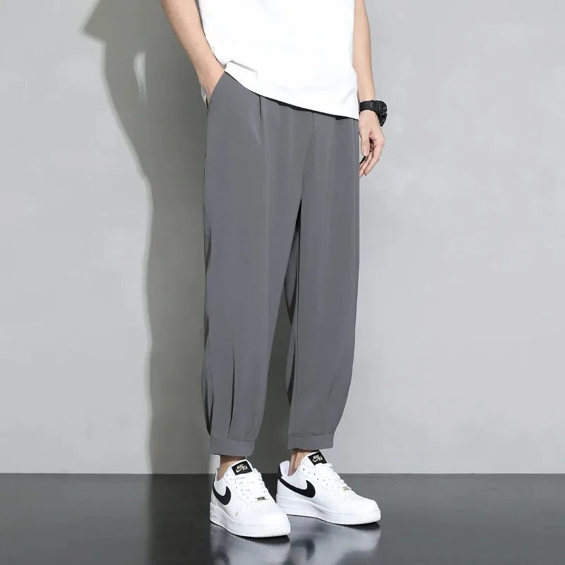 Men's High-Waist Casual Trousers with Pockets