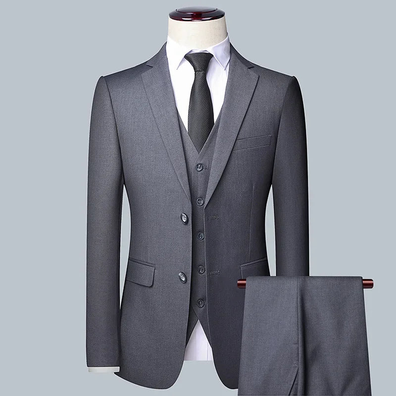 Men's Solid Color Business Suit High Quality Fashion Banquet Wedding Trend Groom Best Man Single 3/2/1