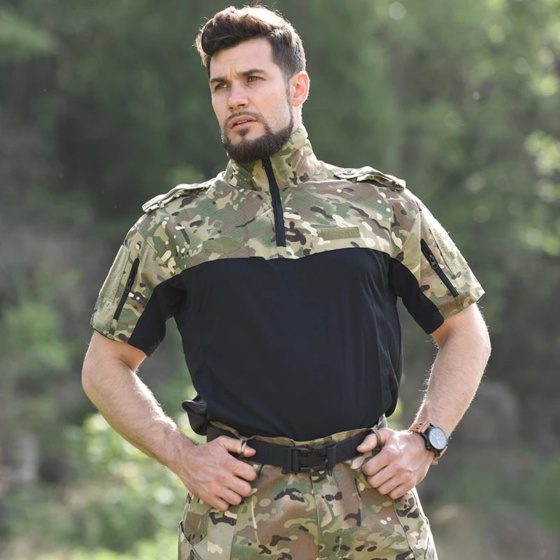 Han Wild Tactical Combat Shirt For Men - Breathable Quick Dry Camouflage Top For Airsoft And Paintball