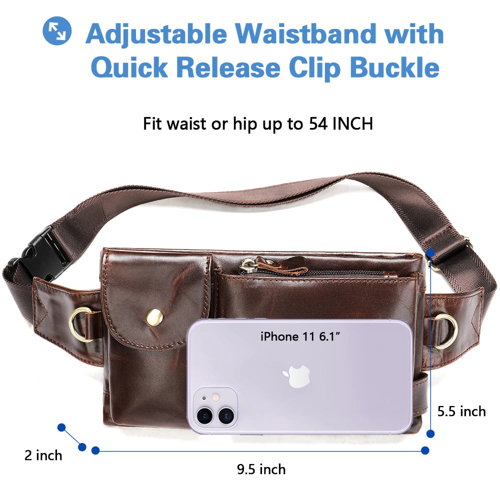 WESTAL Genuine Leather Waist Pack - Premium Cowhide Belt Bag for Men