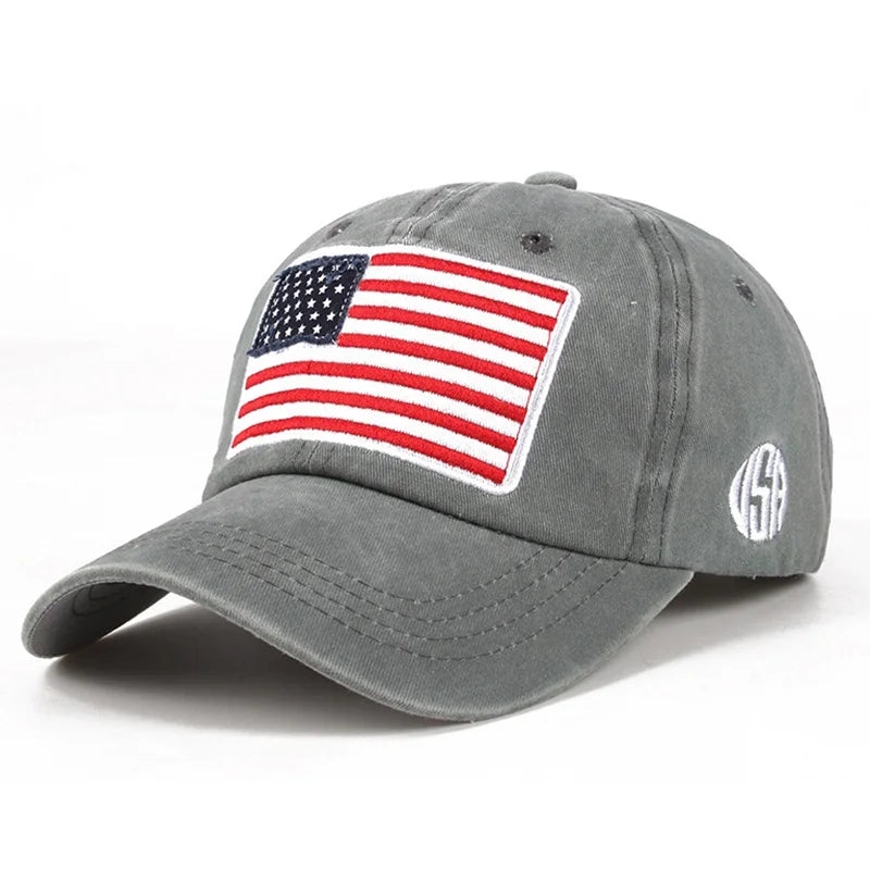 USA Flag Embroidered Baseball Cap Washed Distressed Adjustable Unisex Dad Hats - Sun Protection