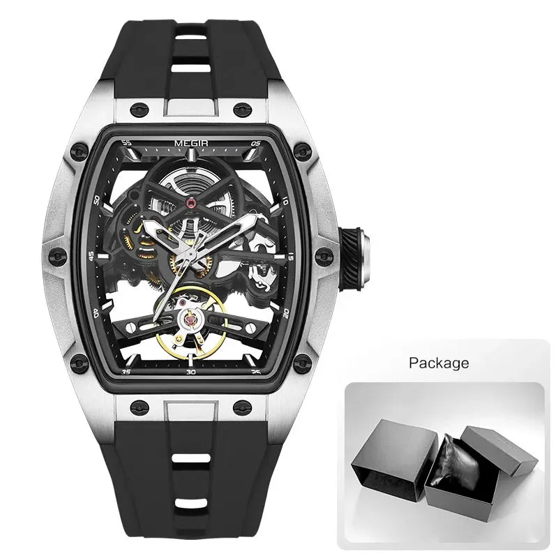 Automatic Mechanical Watch - Stainless Steel Skeleton Dial with Silicone Band