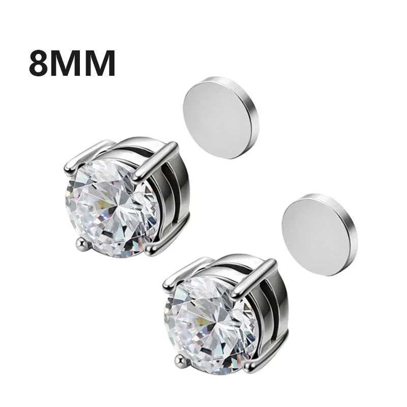 NONECN Crystal Strong Magnetic Ear Stud Clip Earrings - Non Piercing Zircon Punk Round Magnet Jewelry