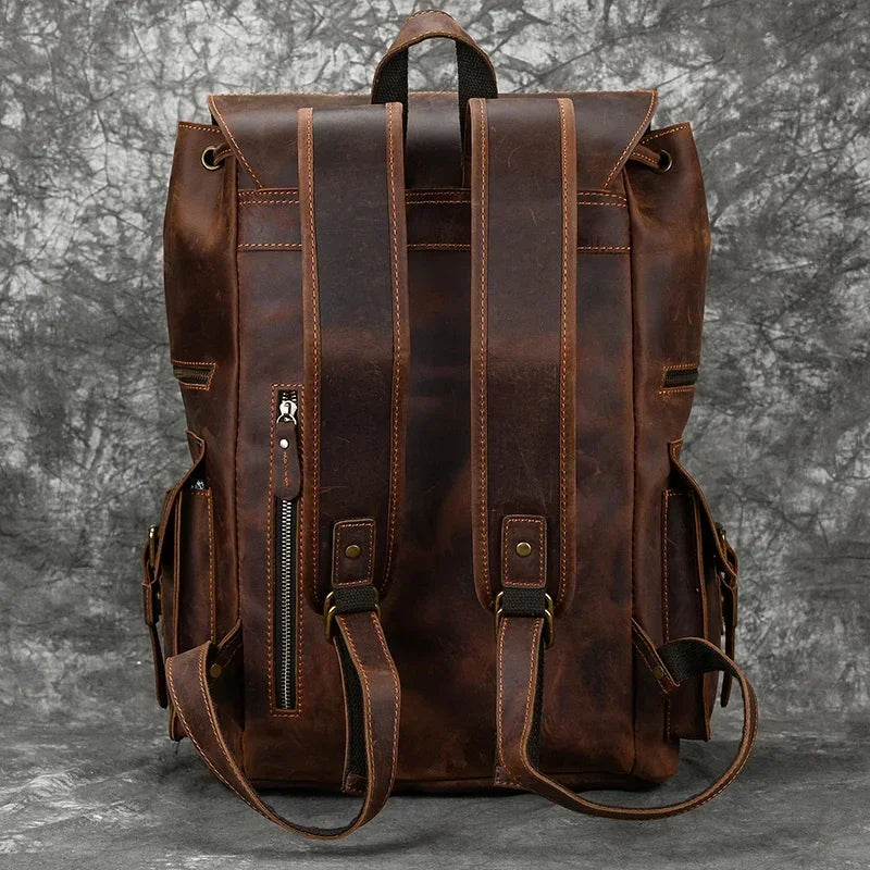 Premium Genuine Leather Laptop Backpack - 17 Inch Travel Daypack for Men