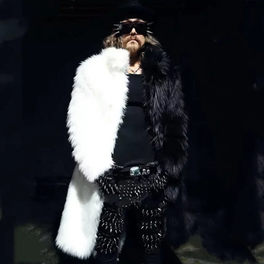 Men's Patchwork Faux Fur Coat - Winter Long Trench Jacket