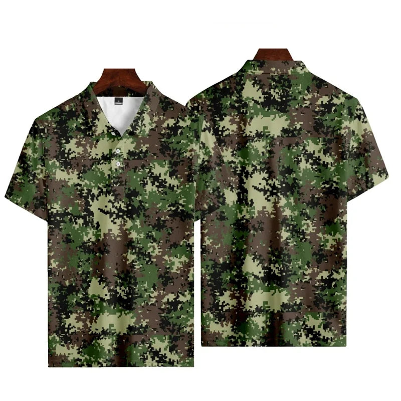 No Brand Casual Camo 3D Printed Polo Shirt For Men - Breathable Polyester Streetwear Polo Top
