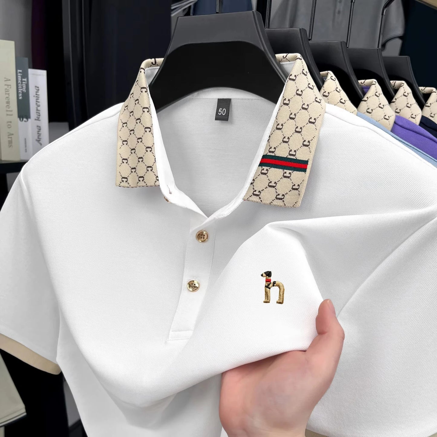 Summer New Luxury Men's Teddy Dog Pattern Design Embroidered Short Sleeve Golf Shirt Comfortable Pure Cotton Business Casual Top