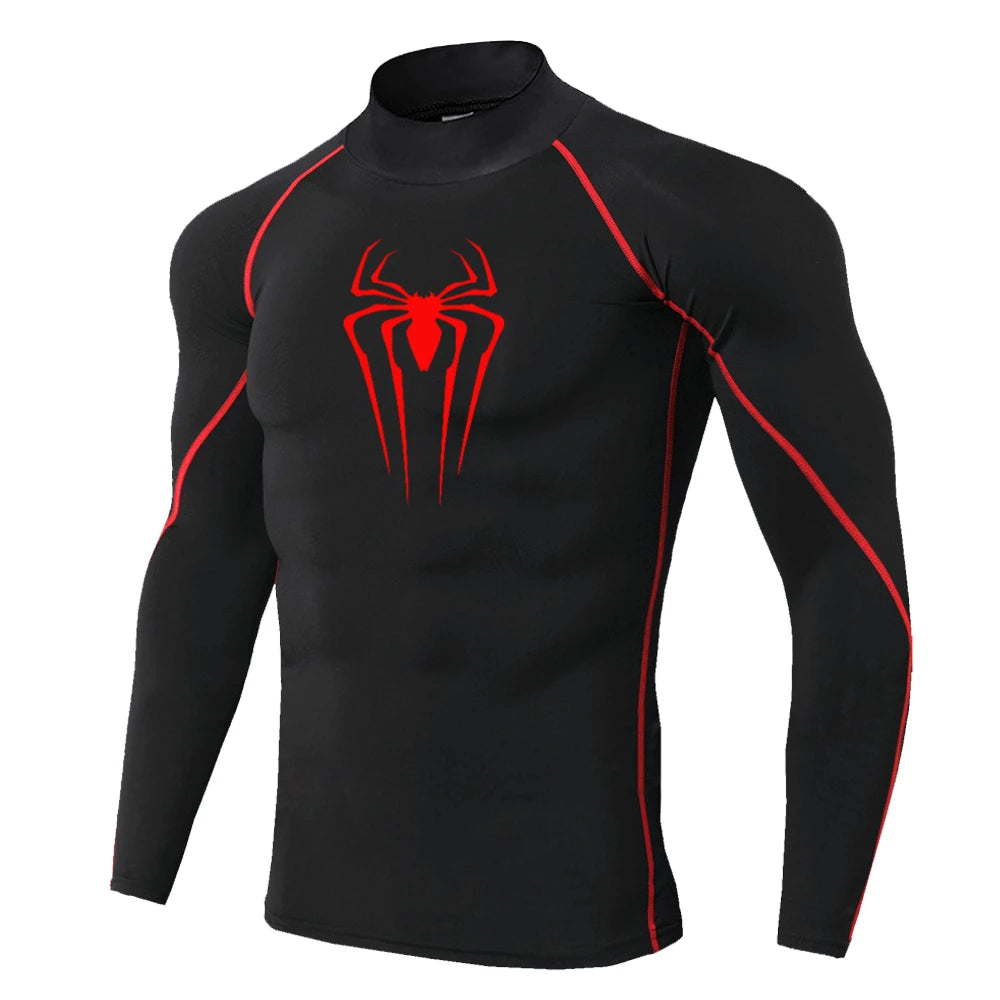 Men's Spider-Print Compression Shirt - Performance Athletic Base Layer