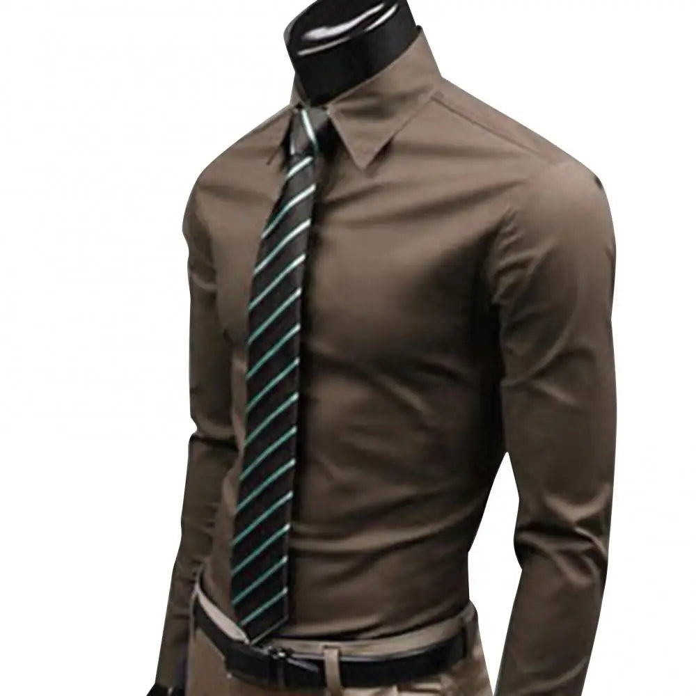 Men's Long Sleeve Business Casual Lapel Breathable Buttons Down Formal Korean Version Slim Fit Shirts