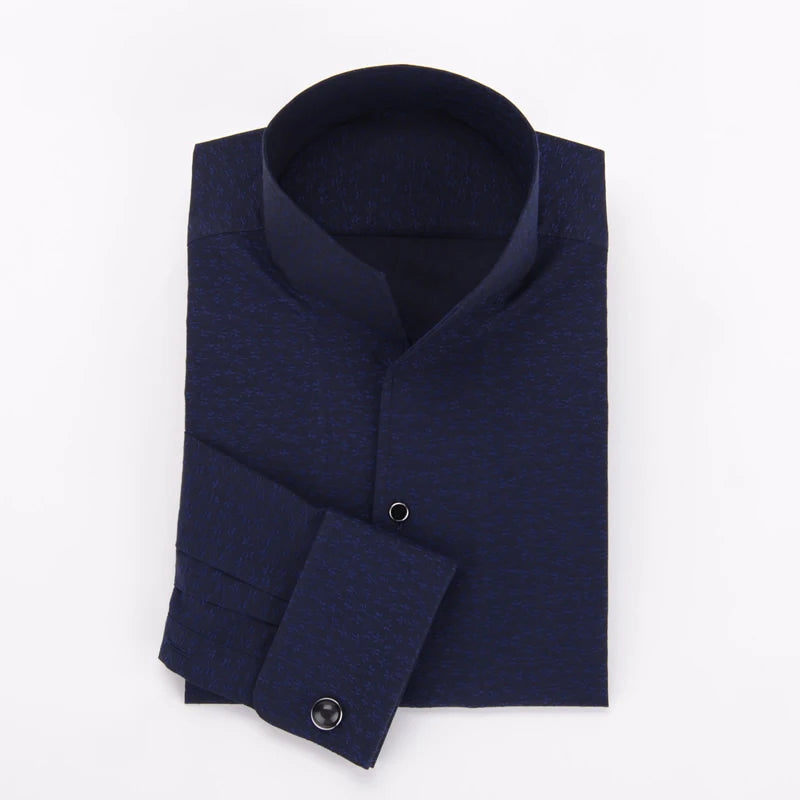 Men's Long Sleeve French Stand Collar Business Casual Spring and Autumn Shirt