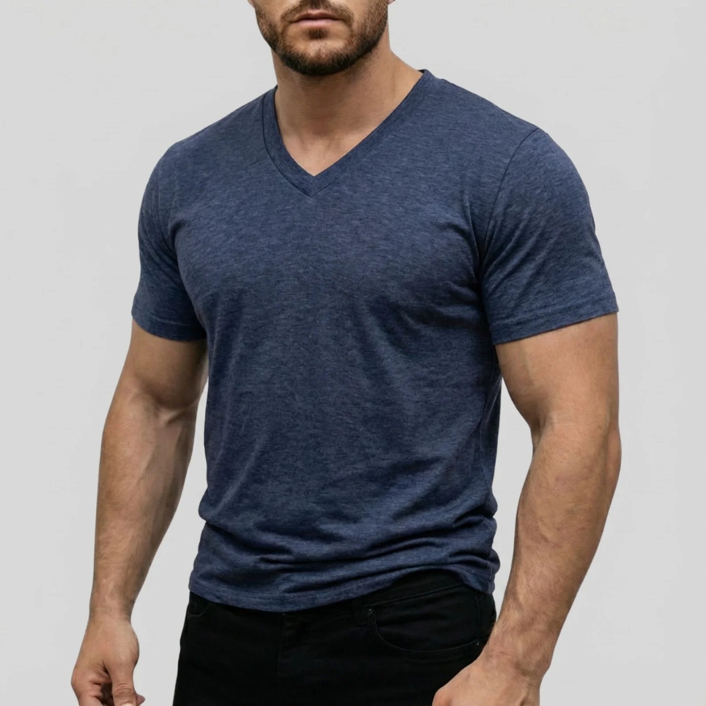 Men's Casual Fashion Simple V-Neck Short Sleeved T-Shirt Summer Comfortable Breathable Versatile Top