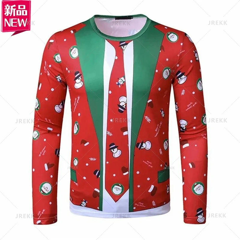 3D Printing Happy Christmas Long Sleeve T Shirt Suit Lapels Christmas Cosplay Graphic  Long Sleeve Crew Neck Shirt Mens Clothing