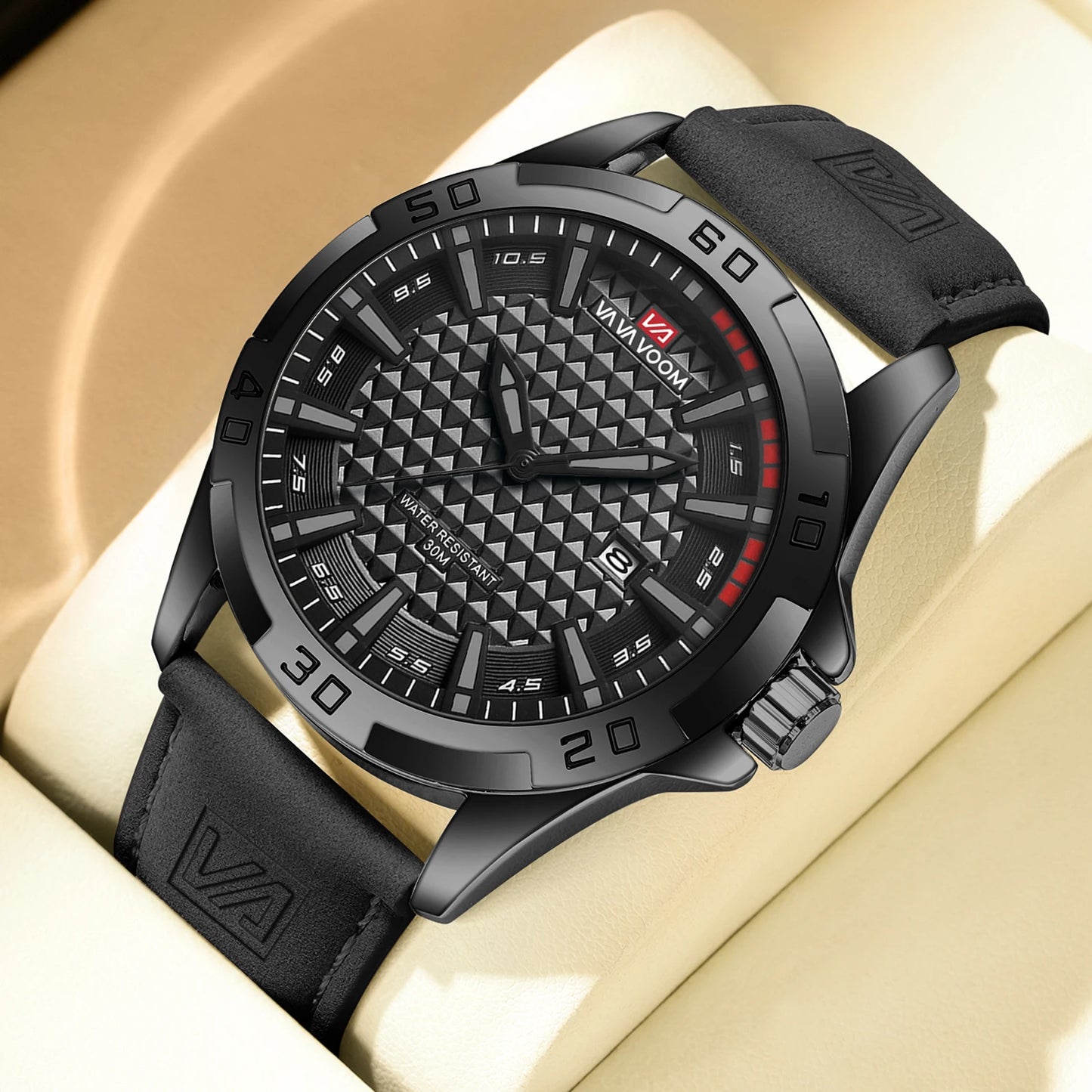 VA VA VOOM Men's Sport Watch - Military Quartz Calendar Leather Waterproof
