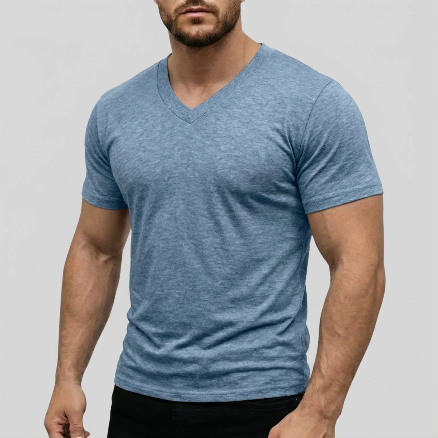 Men's Casual Fashion Simple V-Neck Short Sleeved T-Shirt Summer Comfortable Breathable Versatile Top