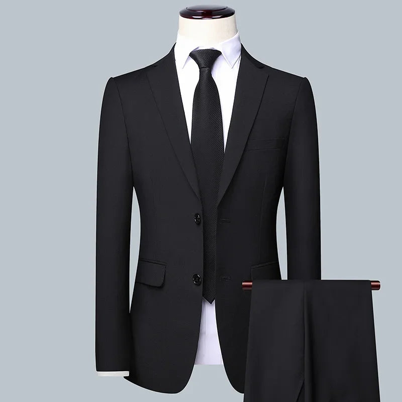 Men's Solid Color Business Suit High Quality Fashion Banquet Wedding Trend Groom Best Man Single 3/2/1
