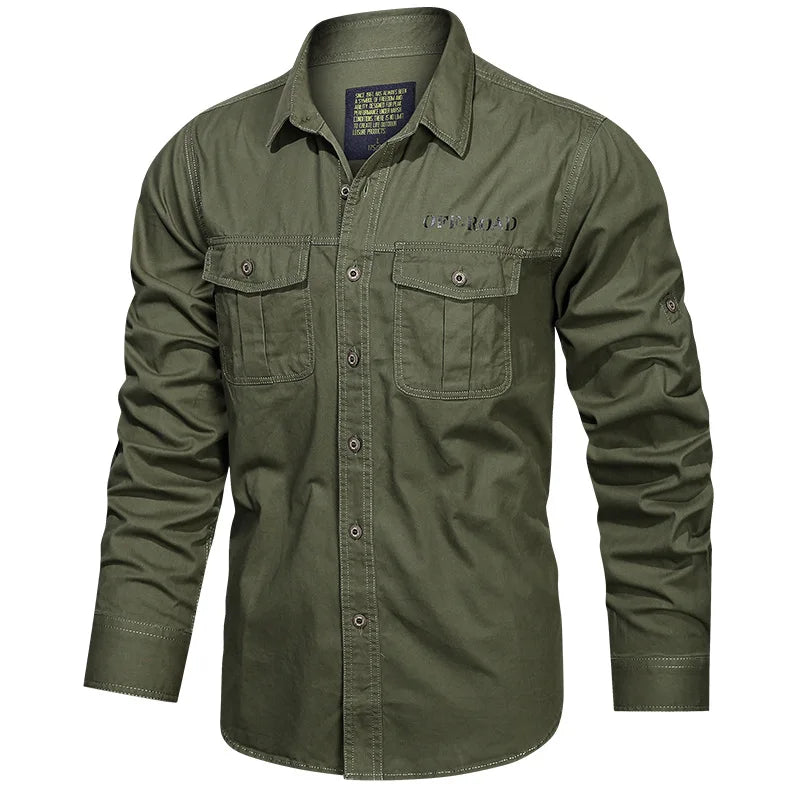 ZoeSMTCN Green Black Cargo Long Sleeve Shirt For Men - Oversize Military Style 4XL 5XL