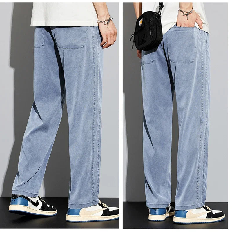 Men's Loose Fit Summer Jeans - Lightweight Lyocell Drawstring Pants