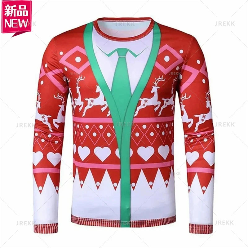 3D Printing Happy Christmas Long Sleeve T Shirt Suit Lapels Christmas Cosplay Graphic  Long Sleeve Crew Neck Shirt Mens Clothing
