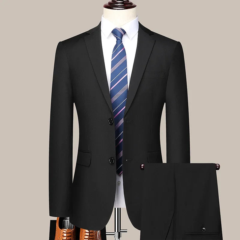 Men's Casual Formal Business Hosting Solid Color Four Seasons Slim Fashion Suit