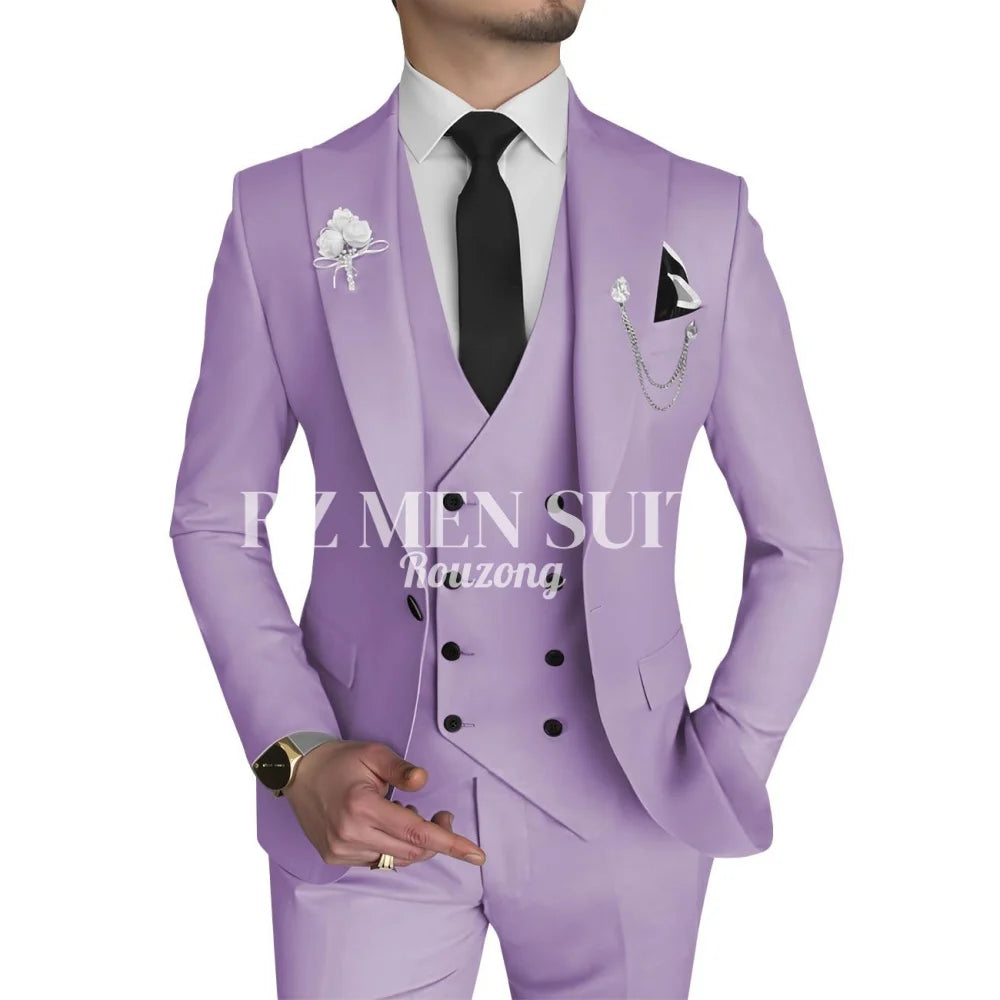 Men's 3 Piece Slim Fit Double Breasted Formal Suit for Wedding Prom Dinner Party