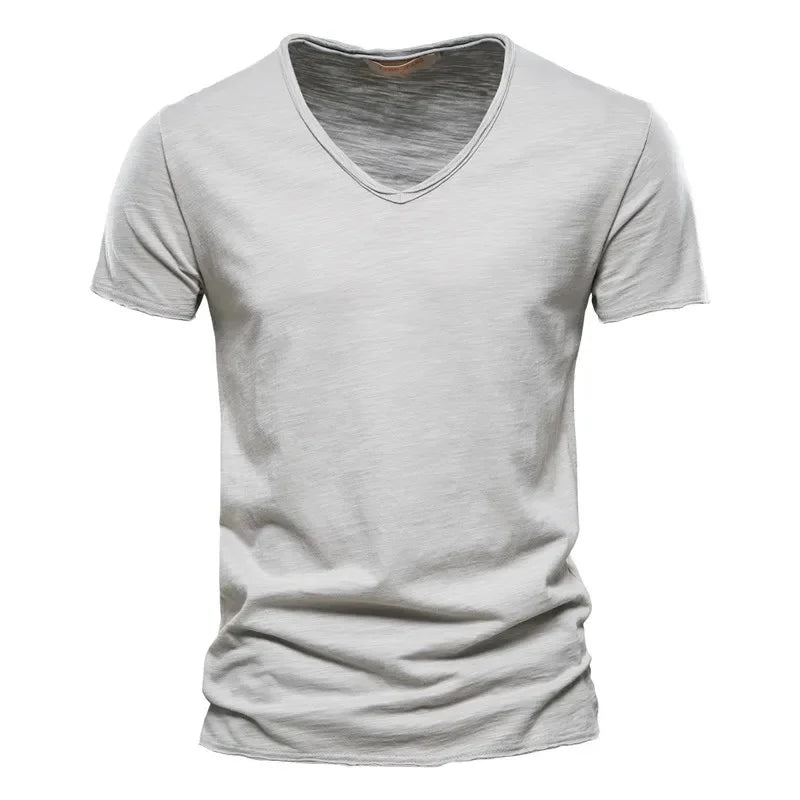 Premium Cotton V-Neck T-Shirt - Slim Fit Short Sleeve