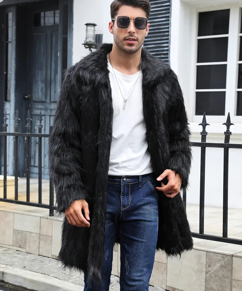 Men's Luxury Faux Fur Winter Coat - Long Sleeve Warm Jacket