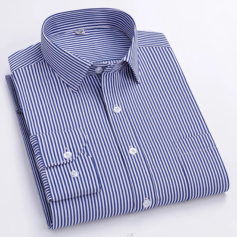 Men's Formal Shirt Long Sleeve  Solid Color Striped Pocket Fashion Business Office Professional Wear Social White Shirt